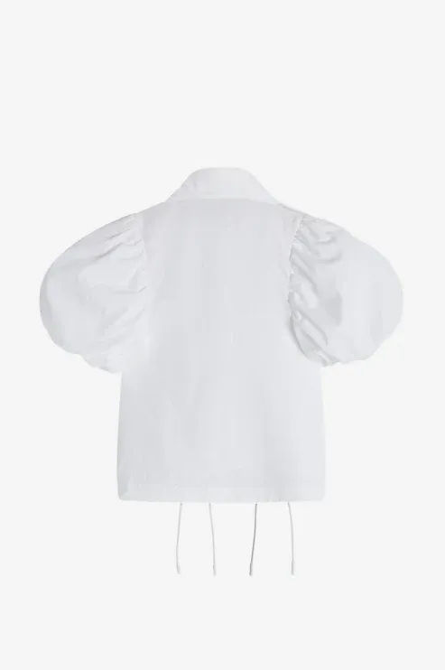 Toggle Detailed Puff Sleeve Cropped Shirt