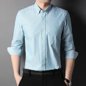 Top Grade 100% Cotton Fashion Brand Designer Vertical Stripes Slim Fit Button Down Shirts Casual Long Sleeve Men Clothing