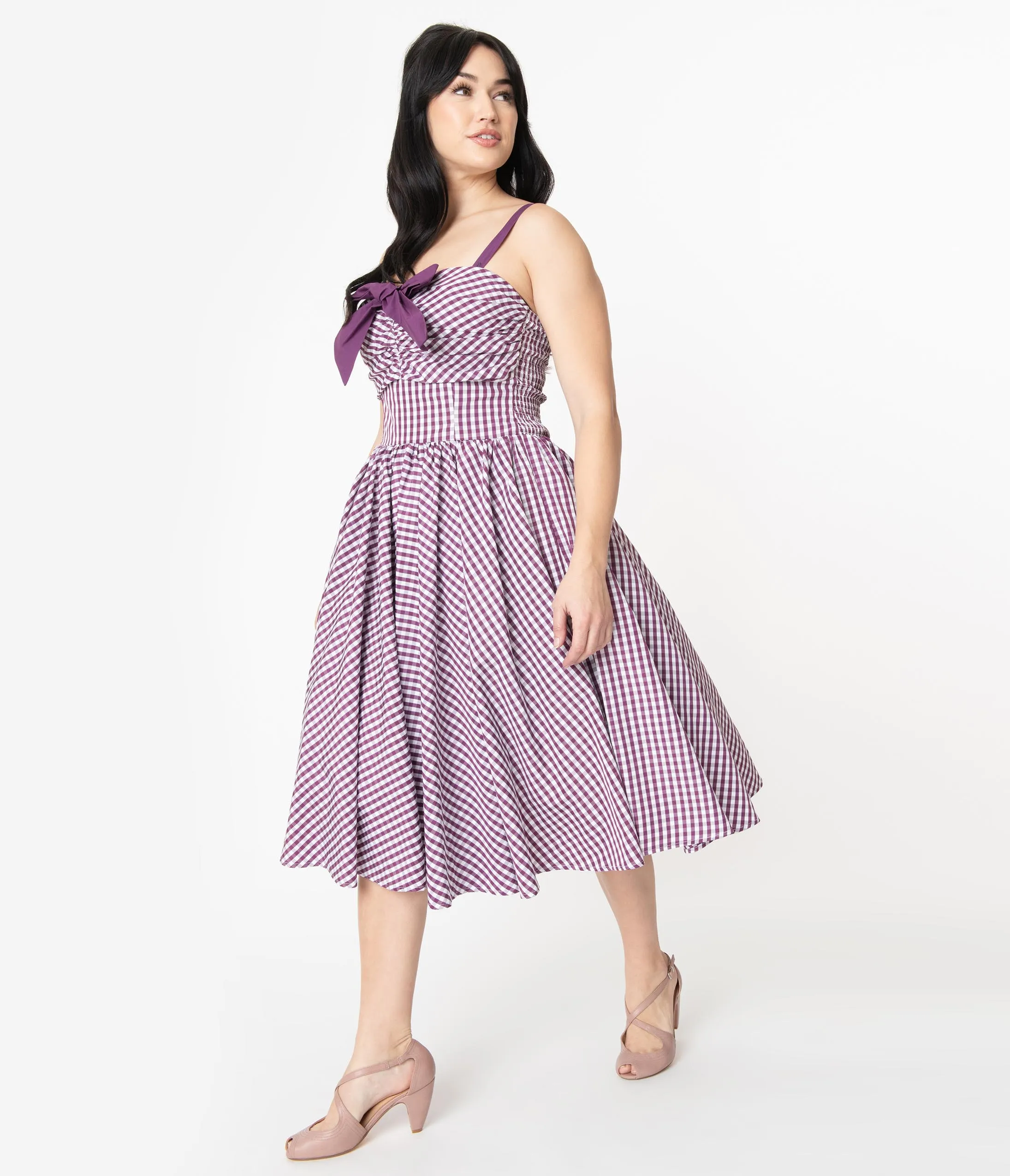 Unique Vintage 1950s Purple Gingham Golightly Swing Dress