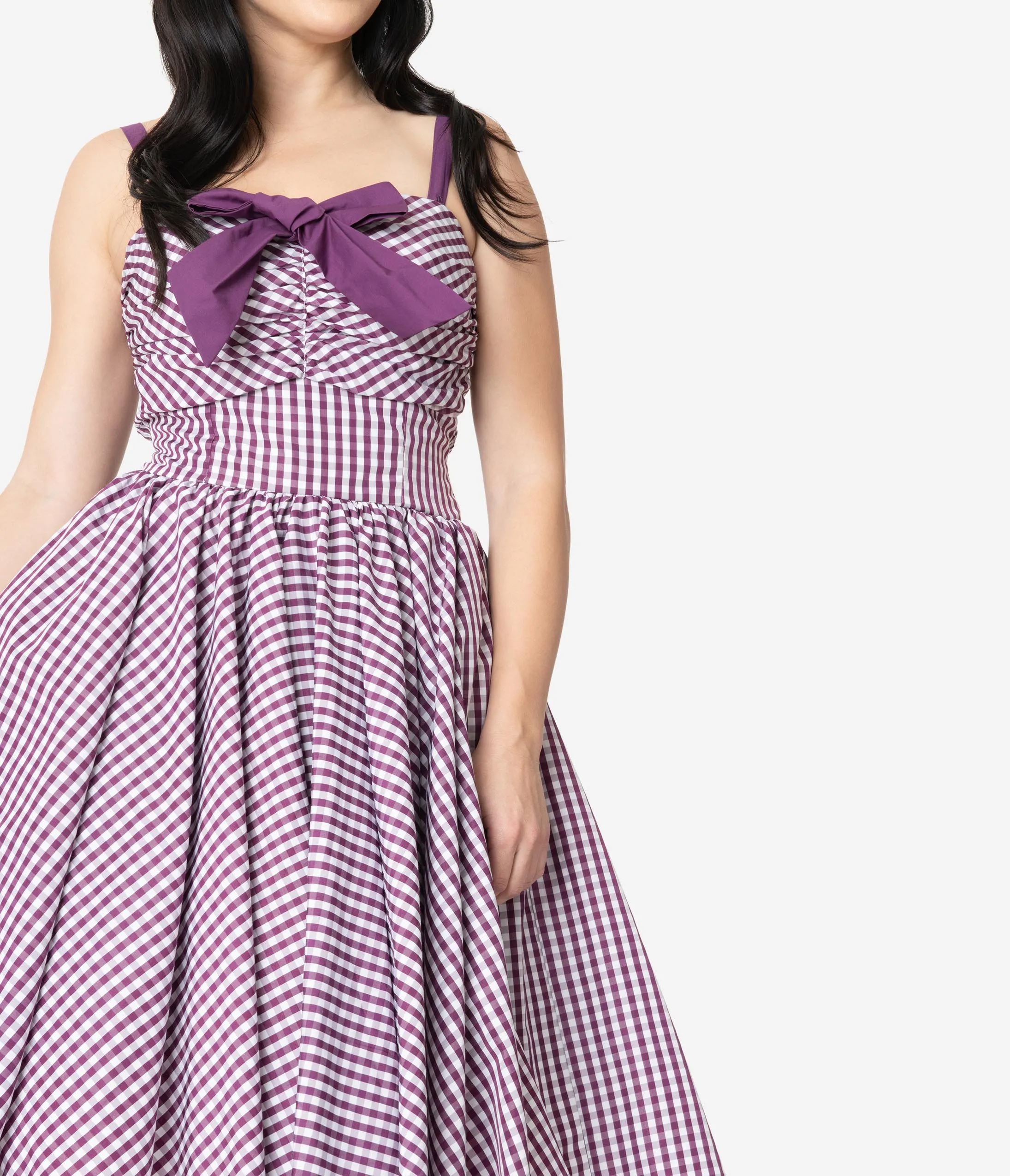 Unique Vintage 1950s Purple Gingham Golightly Swing Dress