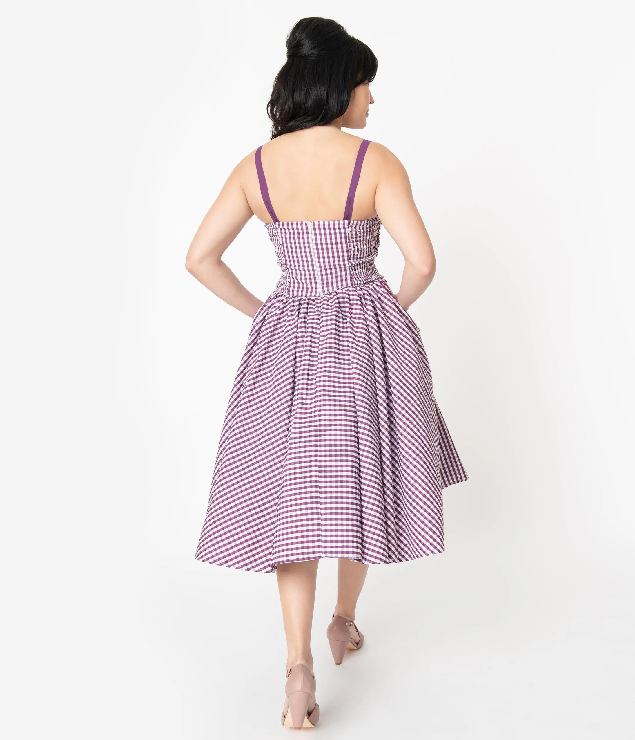 Unique Vintage 1950s Purple Gingham Golightly Swing Dress