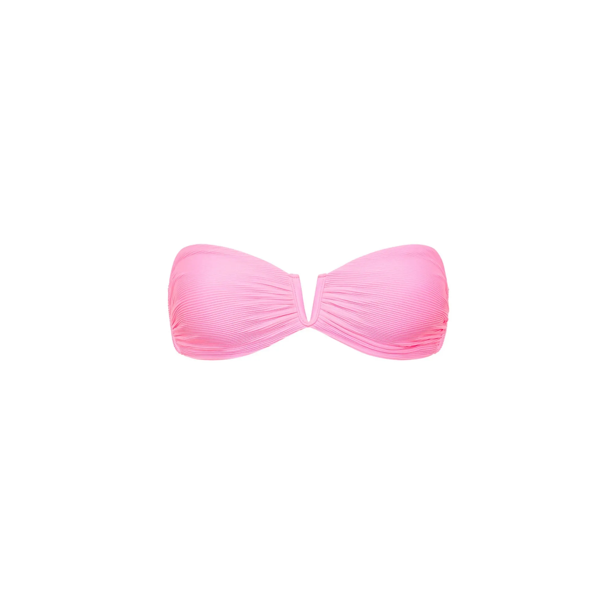 V Strapless Bandeau Bikini Top - Taffy Pink Ribbed