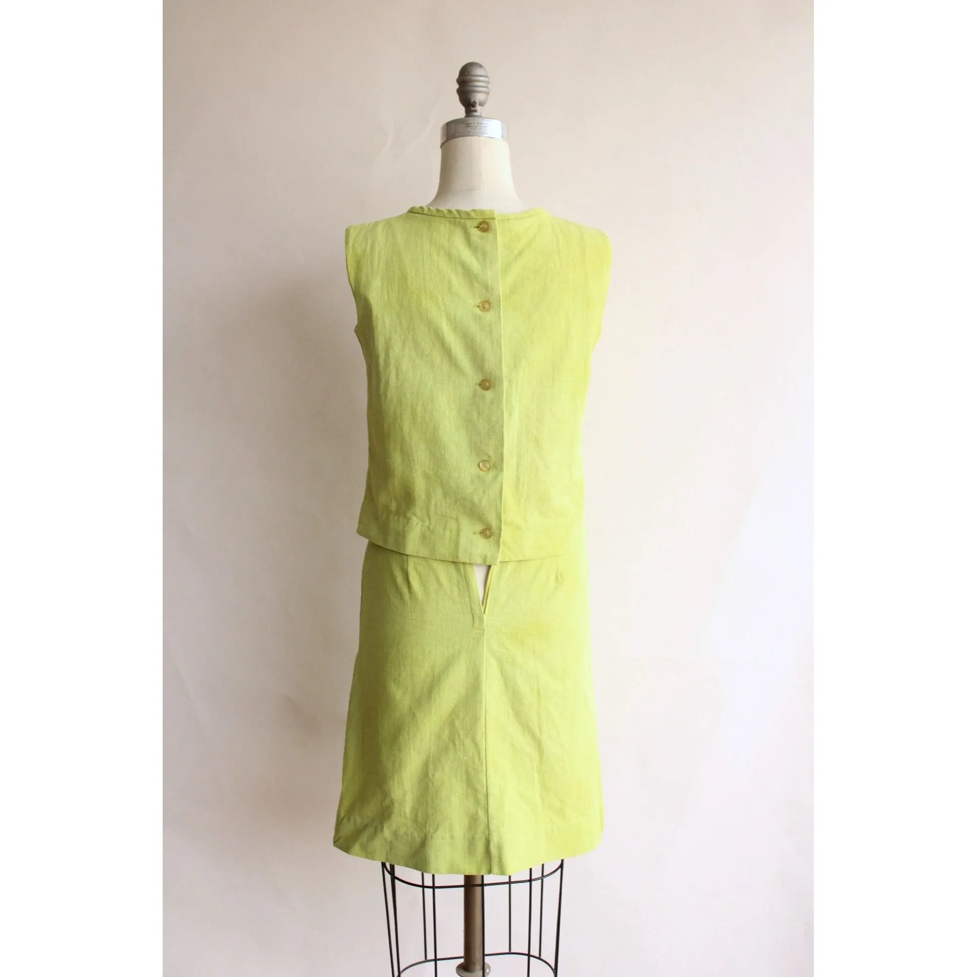 Vintage 1960s Lime Green Linen Two Piece Suit