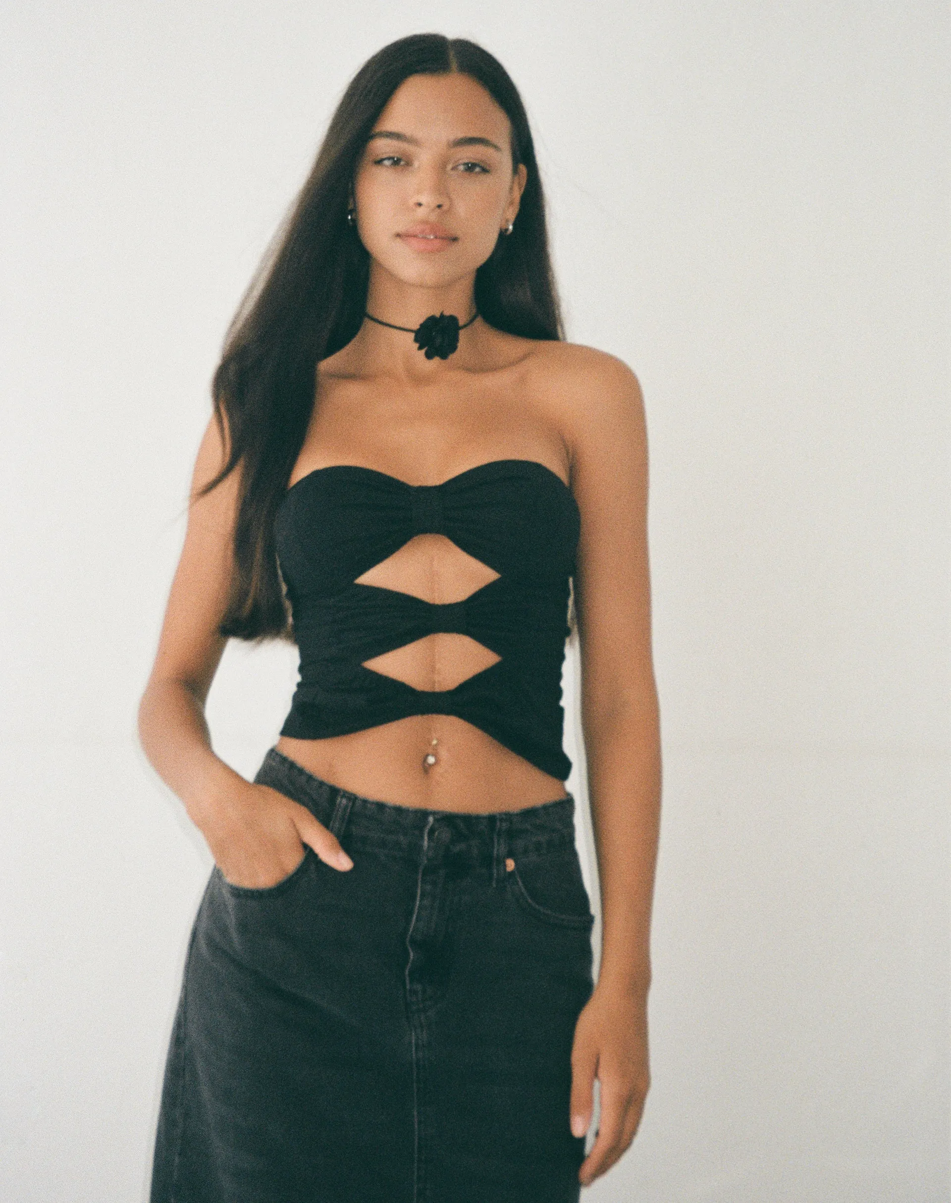 Widayu Bow Twist Bandeau Top in Black