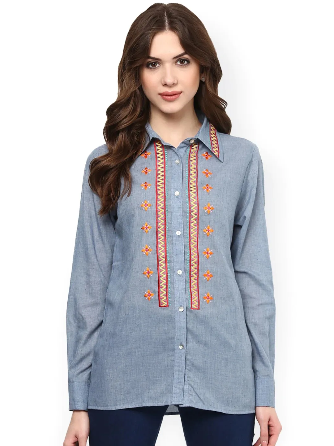 Women'S Blue Nancy Regular Fit Casual Shirt