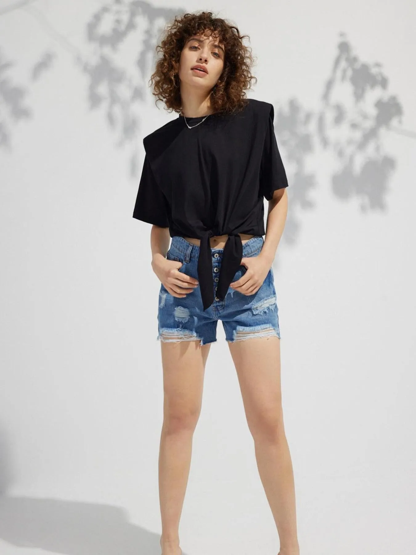 Women's Casual Tie Front Crop Tee