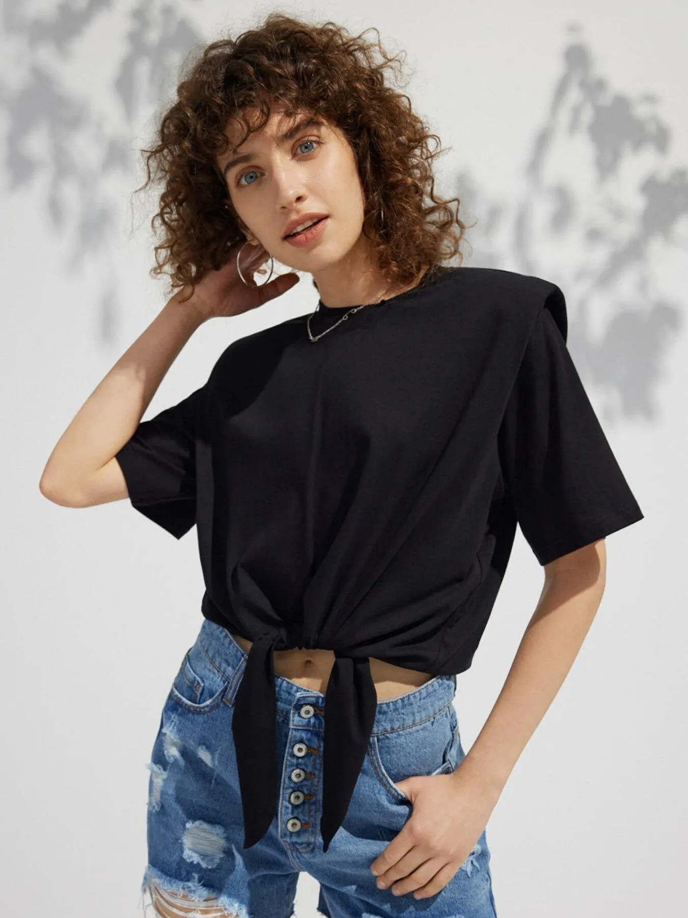 Women's Casual Tie Front Crop Tee