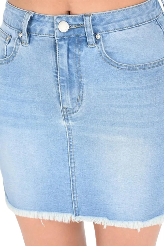 Women's Frayed Hem Basic Denim Skirt