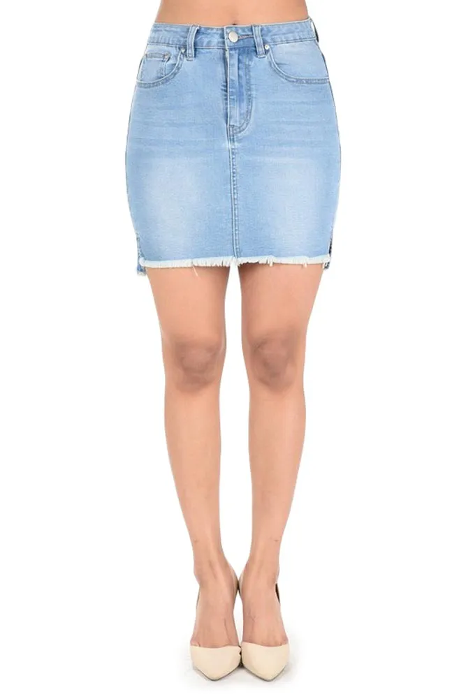 Women's Frayed Hem Basic Denim Skirt