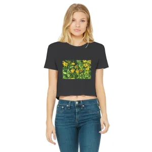 Yellow Flowers Classic Women's Cropped Raw Edge T-Shirt