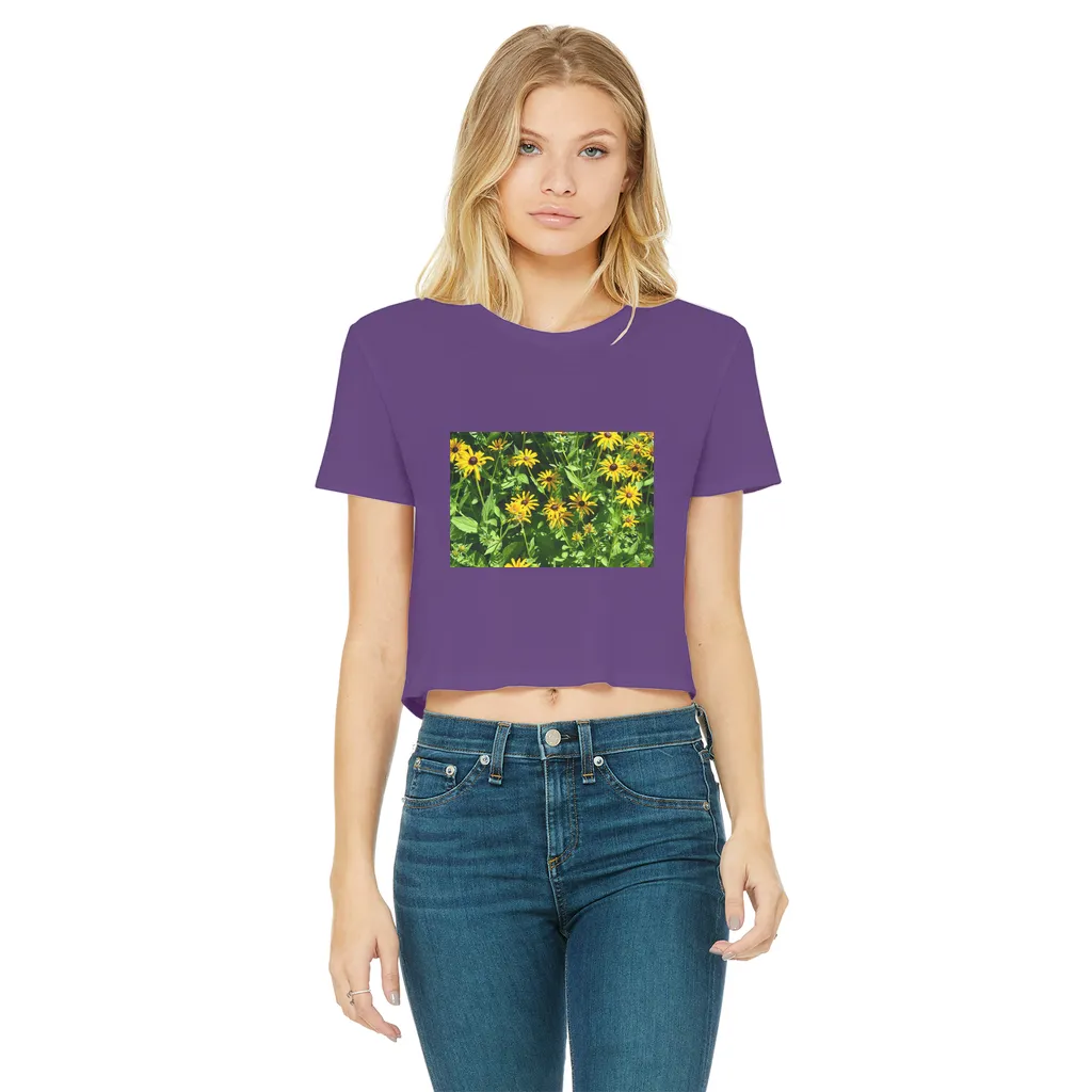 Yellow Flowers Classic Women's Cropped Raw Edge T-Shirt