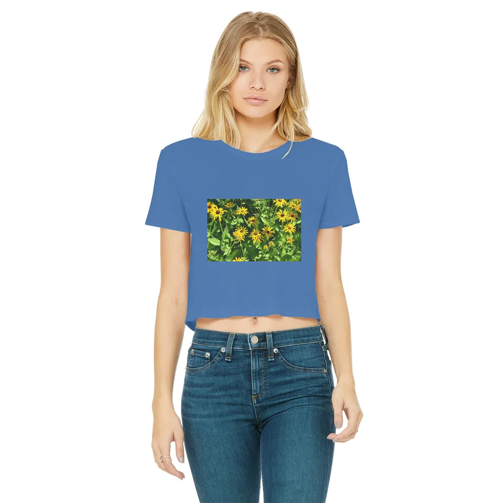 Yellow Flowers Classic Women's Cropped Raw Edge T-Shirt