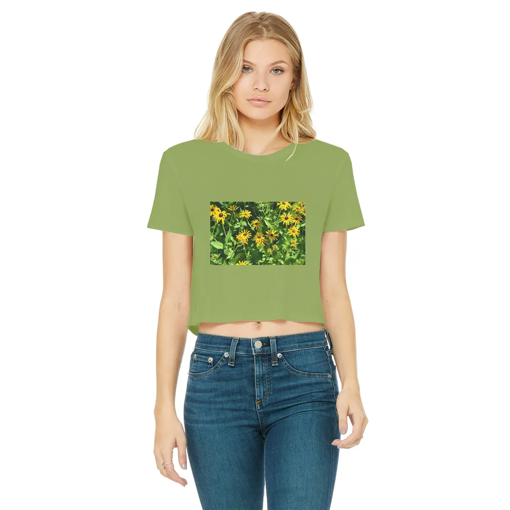 Yellow Flowers Classic Women's Cropped Raw Edge T-Shirt