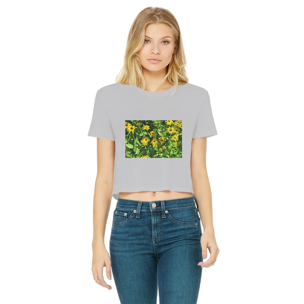 Yellow Flowers Classic Women's Cropped Raw Edge T-Shirt