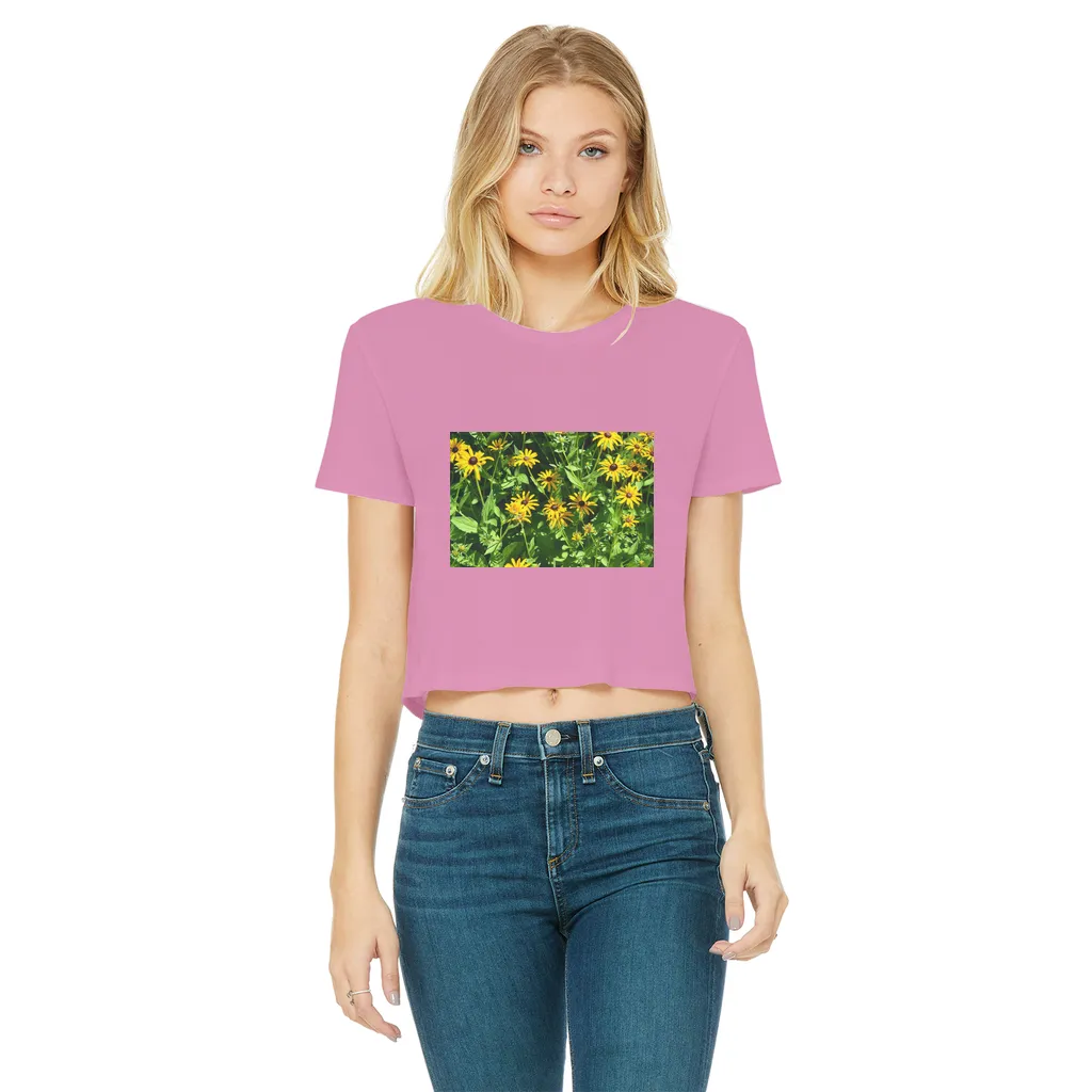 Yellow Flowers Classic Women's Cropped Raw Edge T-Shirt