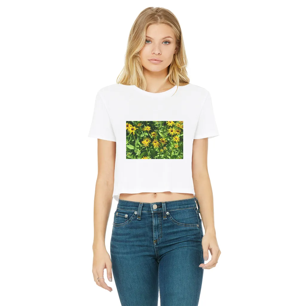 Yellow Flowers Classic Women's Cropped Raw Edge T-Shirt