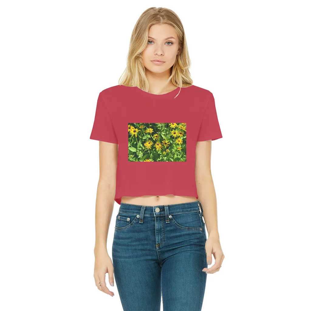 Yellow Flowers Classic Women's Cropped Raw Edge T-Shirt