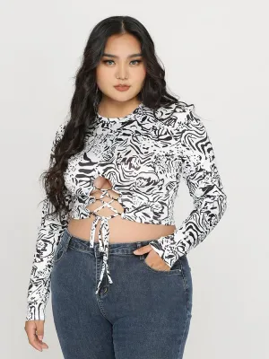 Zebra Lace Up Top