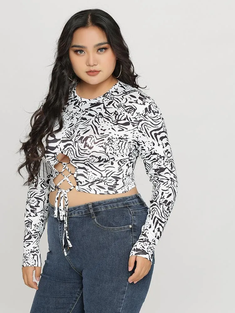 Zebra Lace Up Top