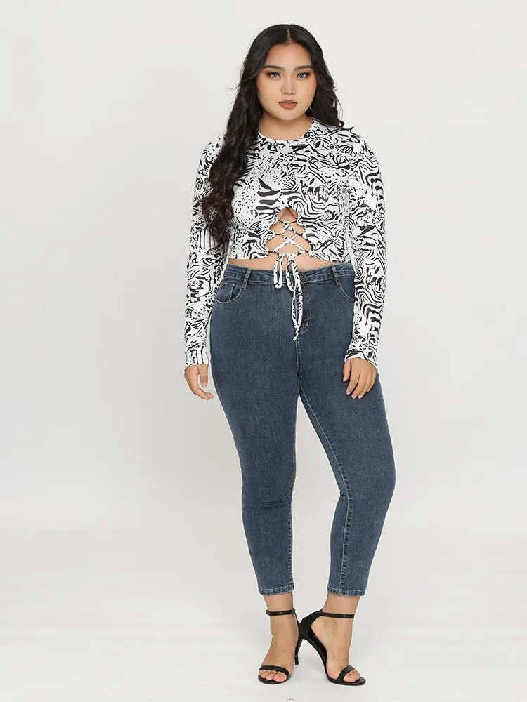 Zebra Lace Up Top